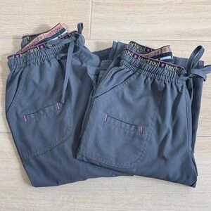 2-pk XS HeartSoul Charcoal Scrub Pants with Hot Pink Detail